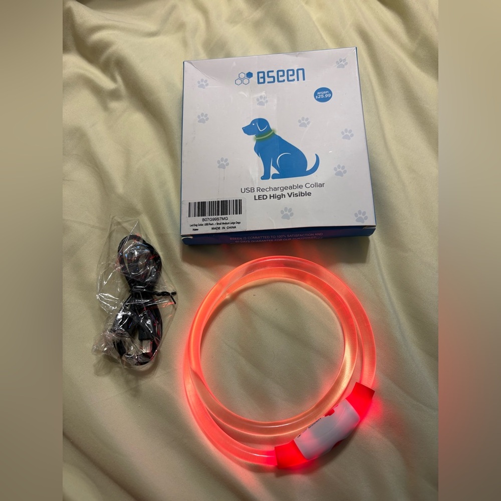 LED Dog Collar - USB Rechargeable, High Visibility, Red